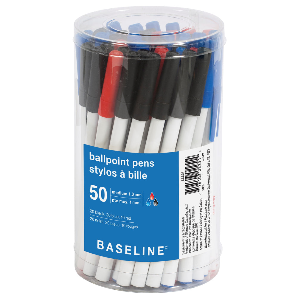 Baseline Stick Ballpoint Pens - 1.0mm - Assorted - 50 Pack