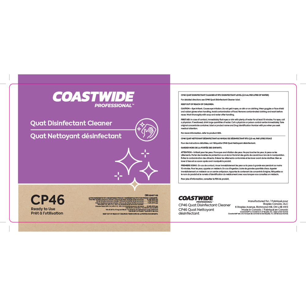 Étiquette secondaire du nettoyant désinfectant Coastwide Professional CP46 Quat