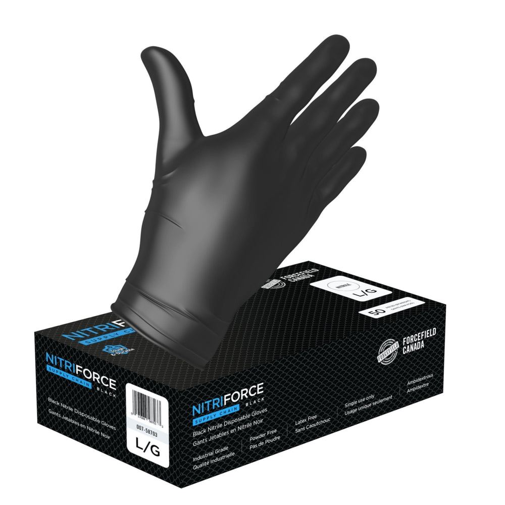 Forcefield NitriForce Supply Chain Textured Nitrile Disposable Gloves - 6mil - Large - Black - 50 Pack