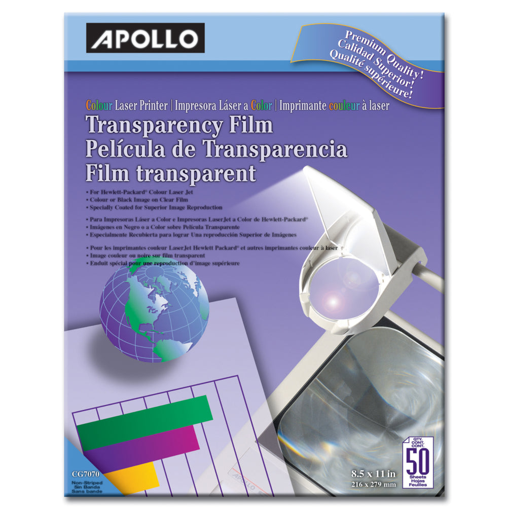 Apollo Colour Laser Transparency Film - 11" L x 8-1/2" W - 50 Pack
