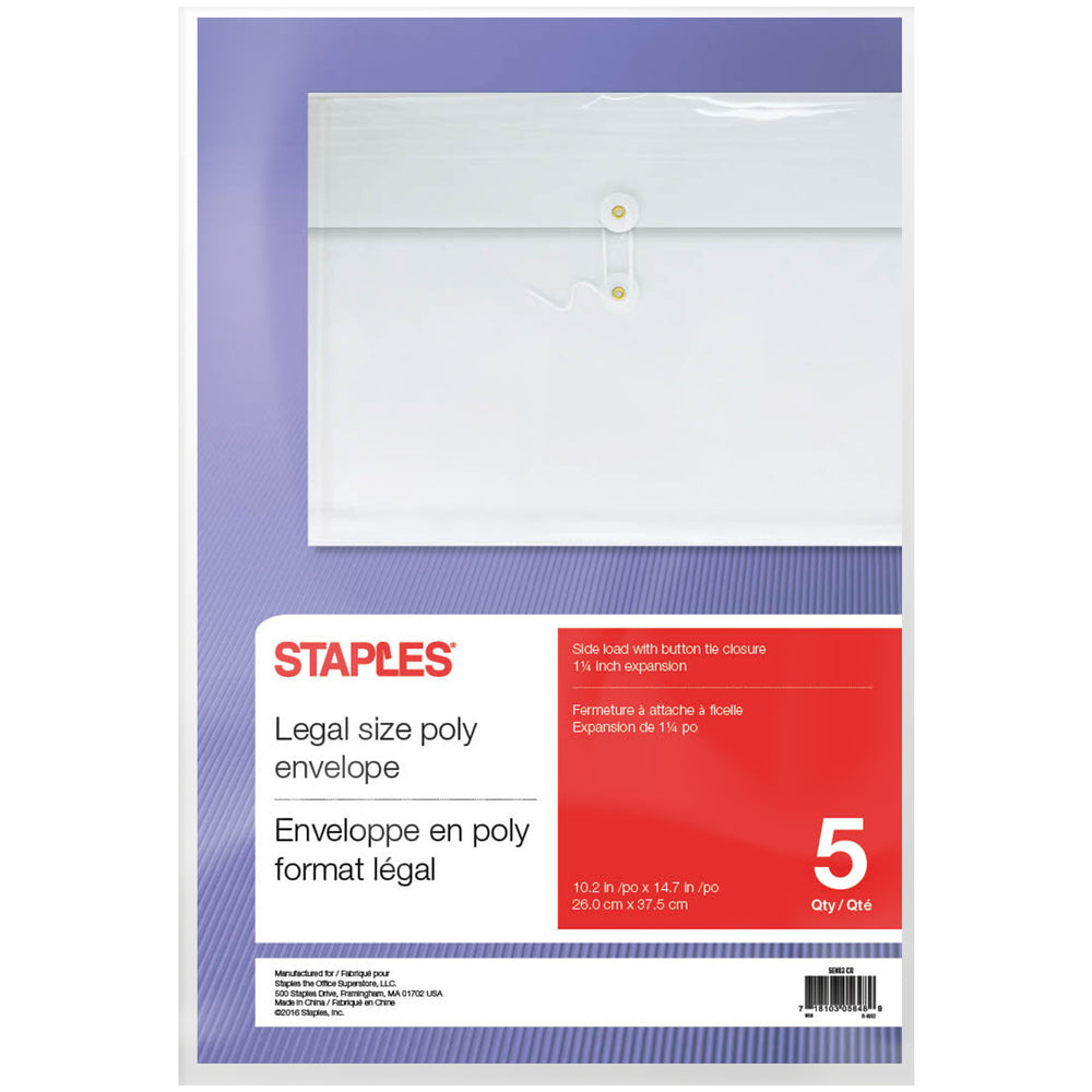 Staples Side-Loading Poly Envelopes - 5 Pack