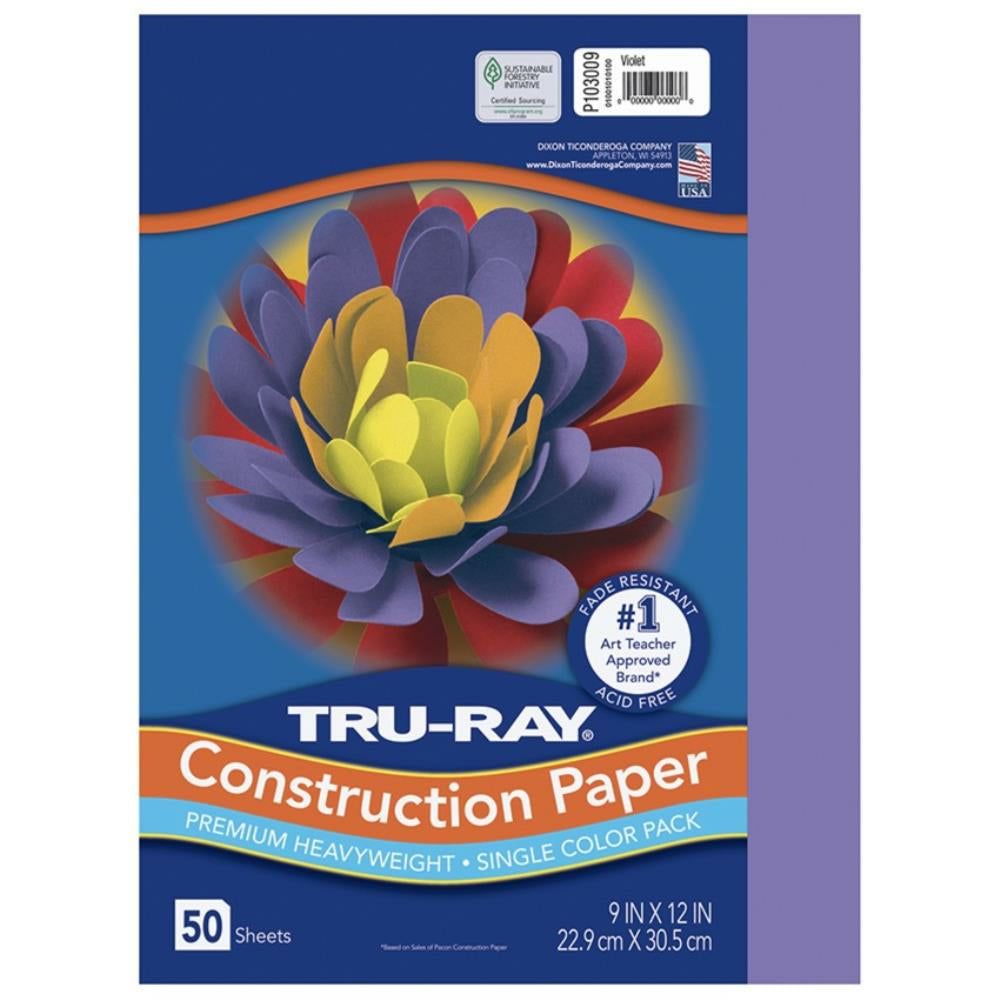 Papier de construction Tru-Ray, violet, 22,9 cm x 30,5 cm, 50 feuilles/paquet.