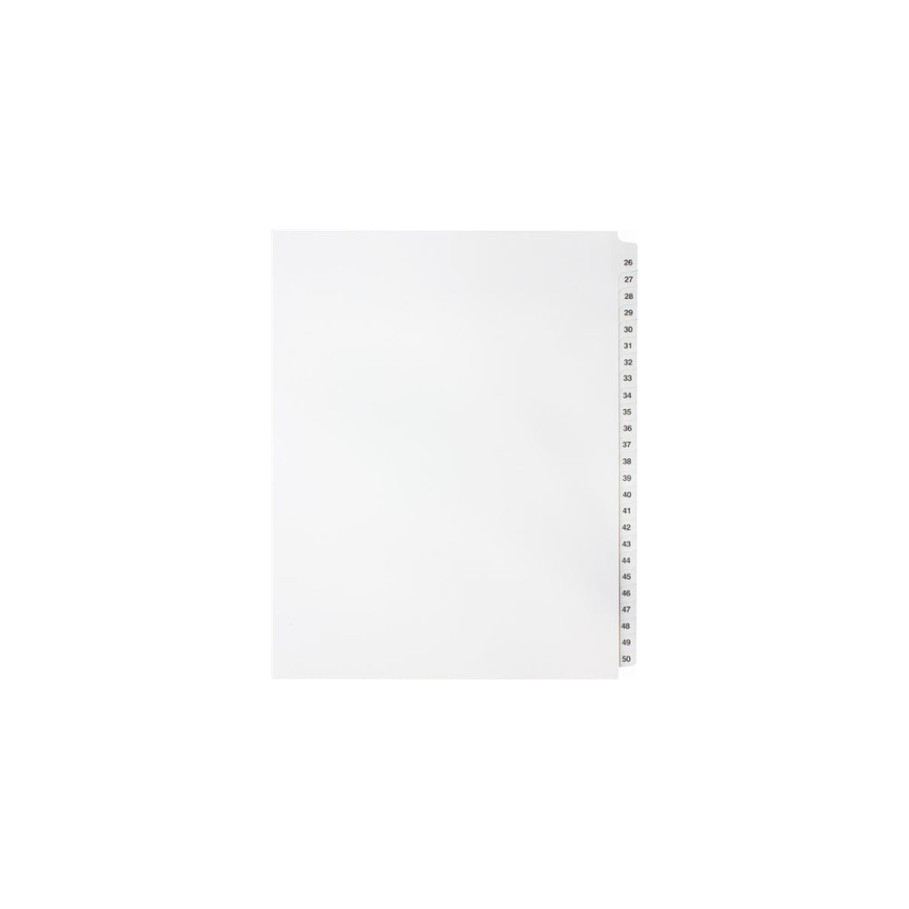 Onglets numériques Sterling, n° 26-50, blancs, format lettre, coupe 1/25e, 25/jeu, 1/pqt