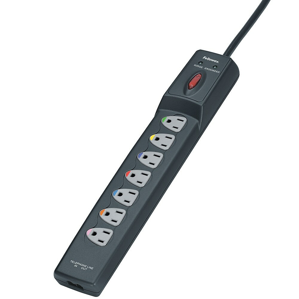 Parasurtenseur Fellowes à 7 prises avec protection téléphone/ADSL et cordon d'alimentation de 1,8 m (99110)