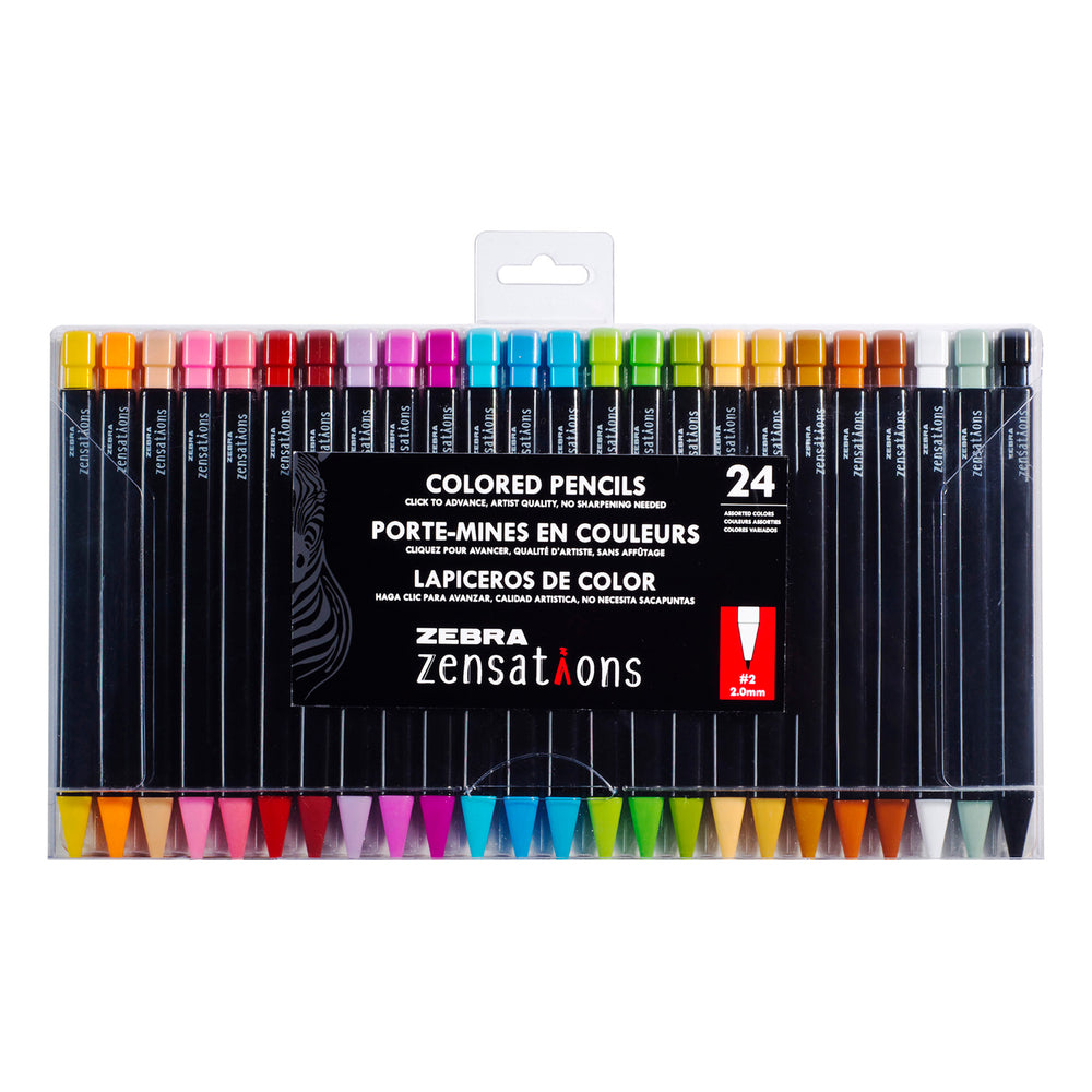 Crayons de couleur mécaniques Zebra Zensations - 2,0 mm - Couleurs assorties - Paquet de 24