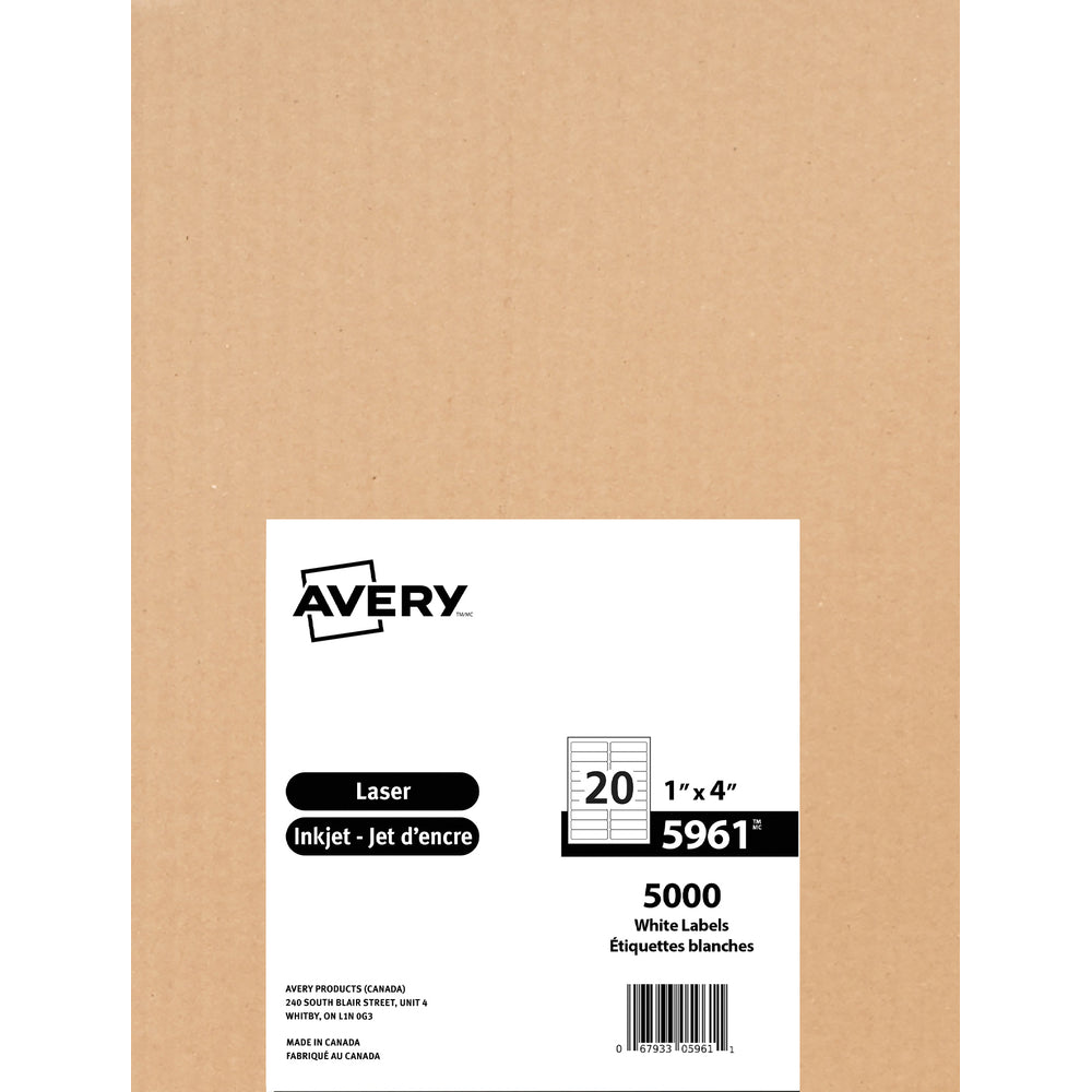 Avery Easy Peel White Laser Address Labels, 4" x 1", 5000 Pack (5961)