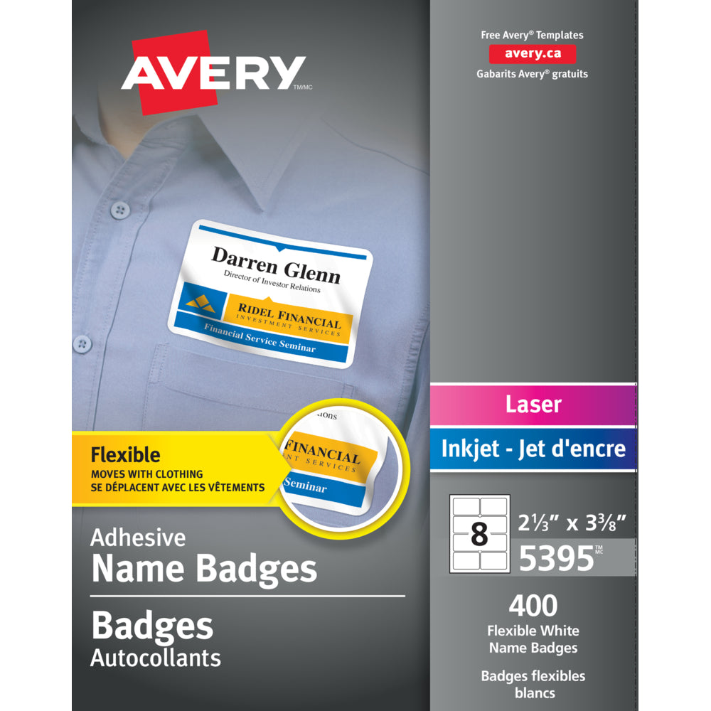 Étiquettes nominatives autocollantes Avery pour imprimantes laser/jet d'encre, blanches, paquet de 400