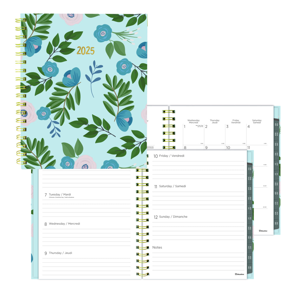 Blueline 2025 Azure Weekly/Monthly Planner - 9-1/4'' x 7-1/4'' - Turquoise - Bilingual