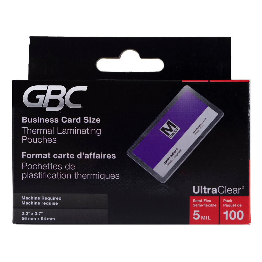GBC UltraClear Thermal Laminating Pouches - Business Card Size - 5 mil - 2-3/16" x 3-11/16" - 100 Pack