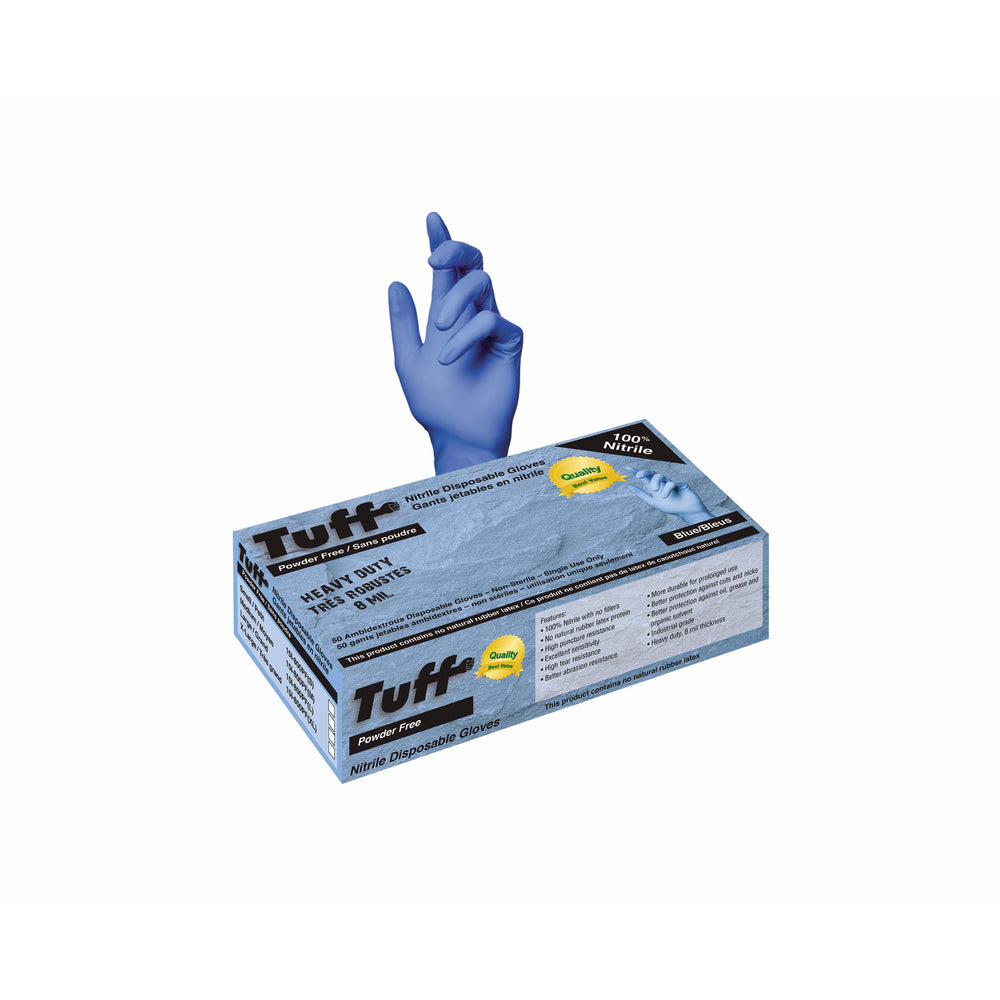 Gants jetables en nitrile non poudrés Super Tuff - Taille L - Bleu - Paquet de 50