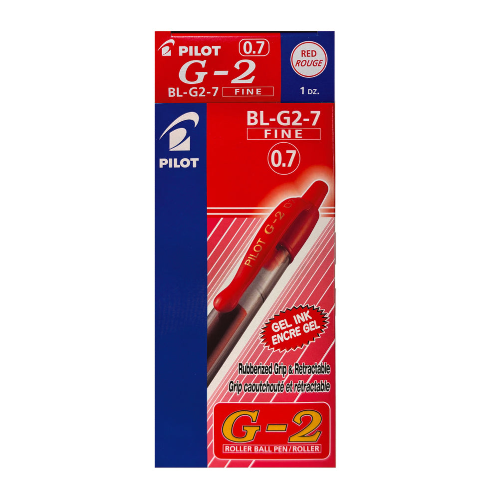 Stylo roller rétractable Pilot G2 à encre gel - Pointe extra-fine - 0,7 mm - Rouge - Lot de 12