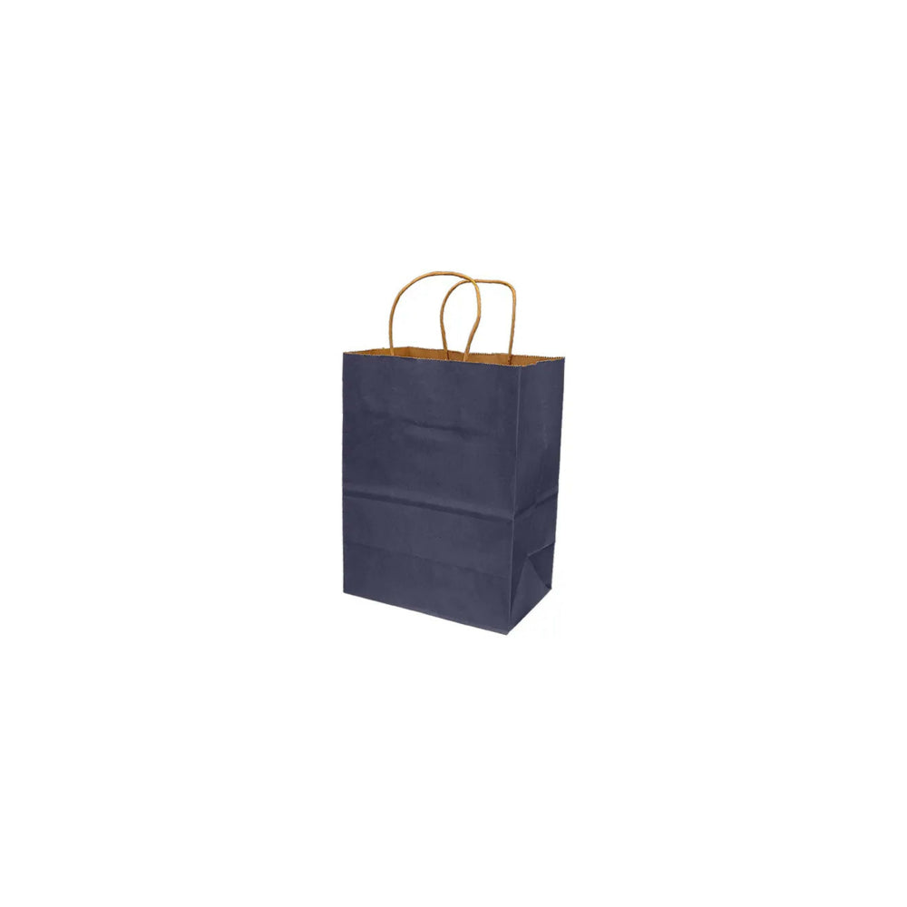 Eddie's Recycled Kraft Shopper Paper Bag - 8" W x 4" D x 10" H - Navy - 250 Pack