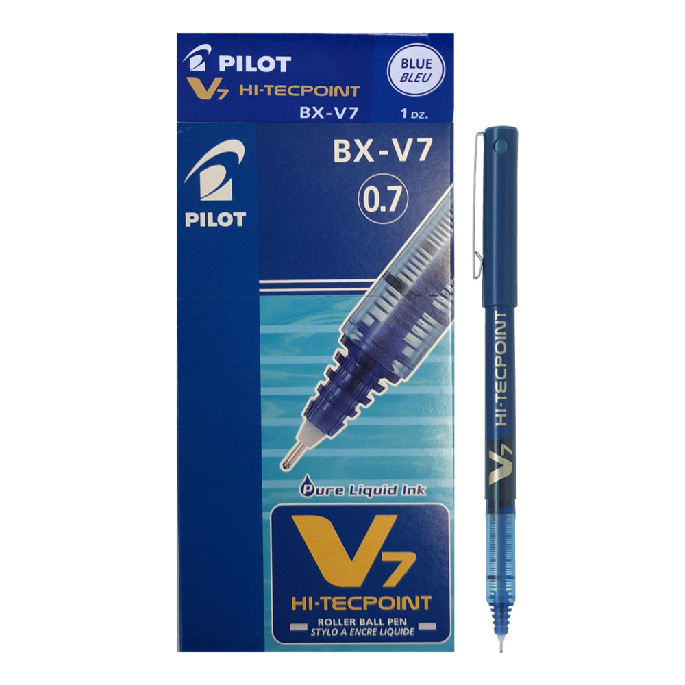 Pilot Hi-Tecpoint V7 Rollerball Pens - Fine Point - Blue - 12 Pack