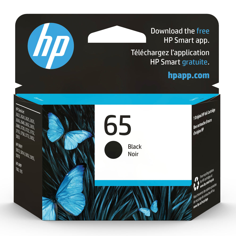 Cartouche d'encre noire d'origine HP 65 (N9K02AN)