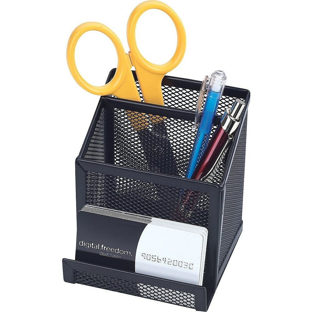 Porte-crayons et porte-cartes Staples en maille métallique - Noir