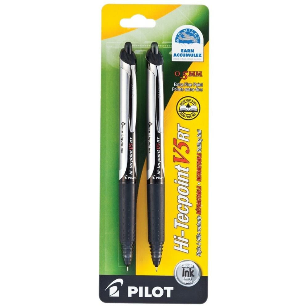 Stylo roller rétractable Pilot Hi-Tecpoint. 0,5 mm. Noir. Paquet de 2.