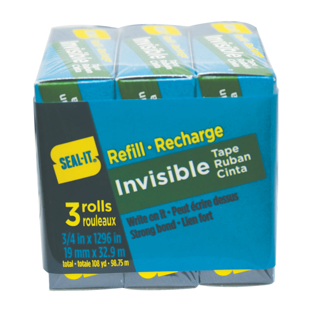 Seal-It Premium Invisible Tape Refill - Clear - 18mm W x 32.9m L - 3 Rolls per Pack