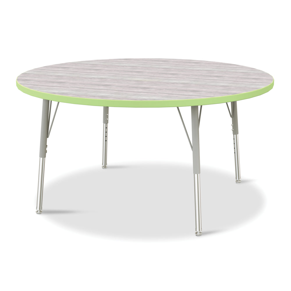 Table d'activités ronde Jonti-Craft Berries - 122 cm de diamètre - 38 à 61 cm de hauteur - Gris bois flotté/citron vert