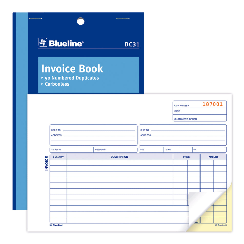 Blueline DC31 Livre de factures en anglais - 50 exemplaires