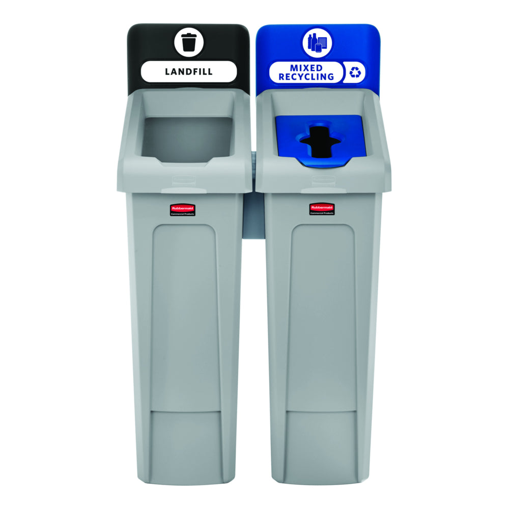 Station de recyclage Rubbermaid Slim Jim à 2 flux - Décharge/Recyclage mixte