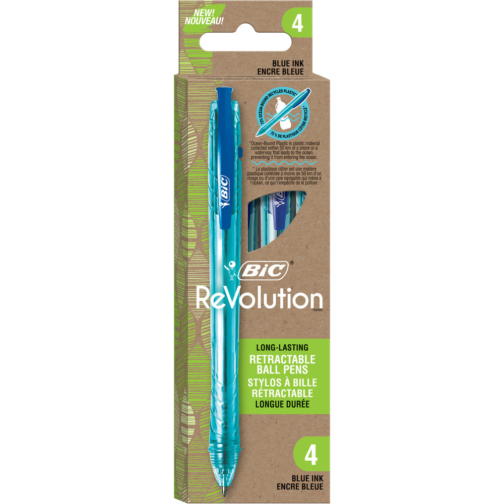 BIC ECOlutions Ocean Retractable Ballpoint Pens - 1.0mm - Blue - 4 Pack
