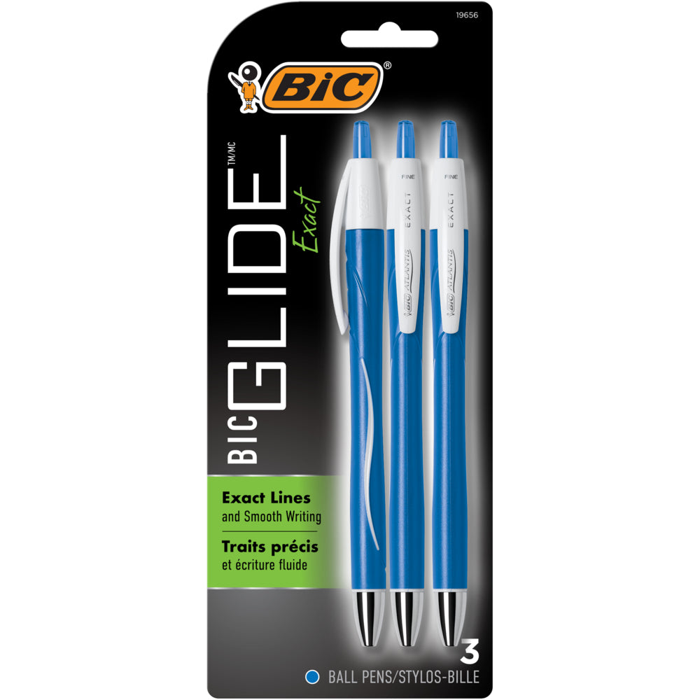 BIC Glide Exact Ballpoint Pen - Retractable - 0.7mm - Blue - 3 Pack