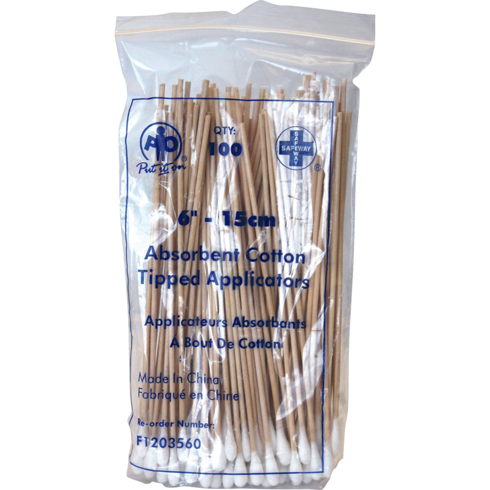 Applicateurs à embout en coton Wasip, 6" de long, 100 par sac
