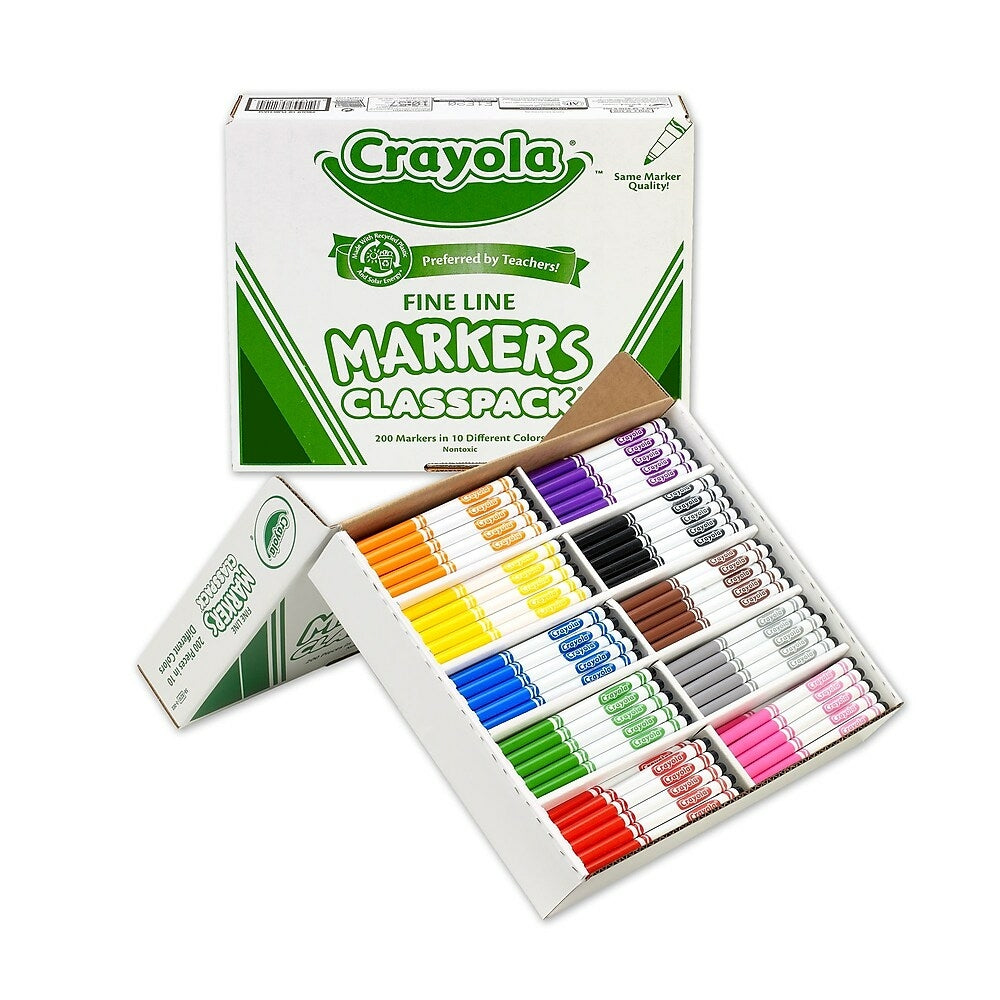 Crayola Non-Washable Fine Line Markers Classpack, Assorted, 200 Pack