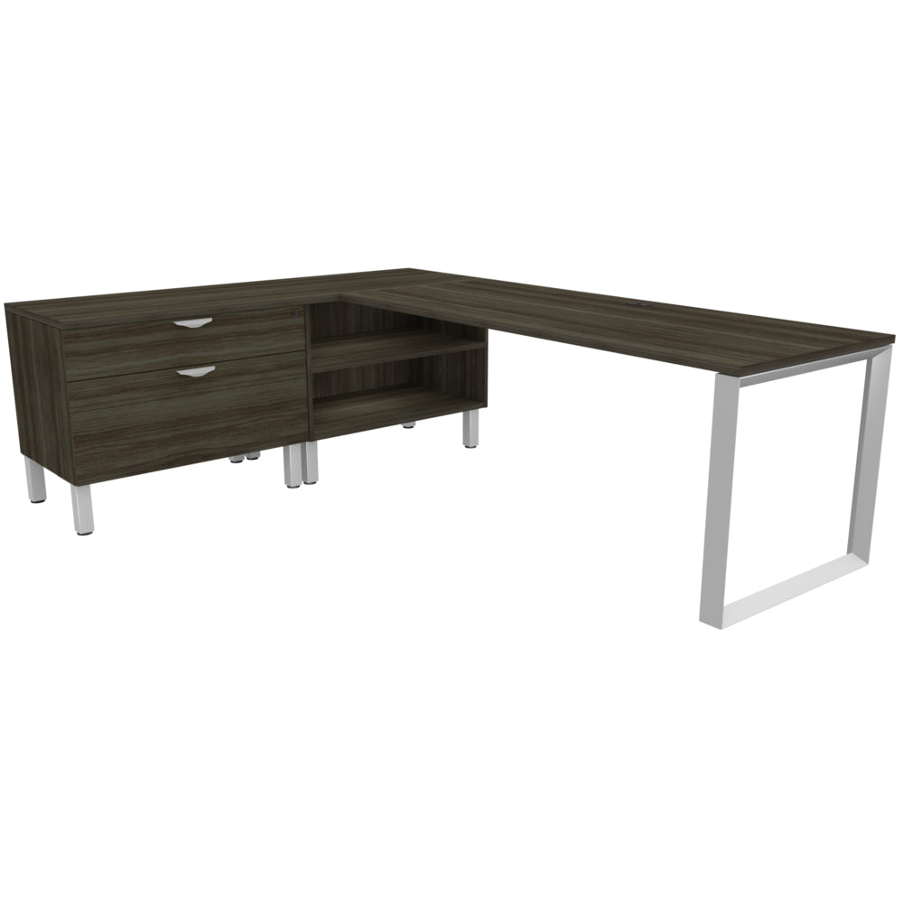 Heartwood HDL Levels L Desk With Storage - Grey Dusk Silver