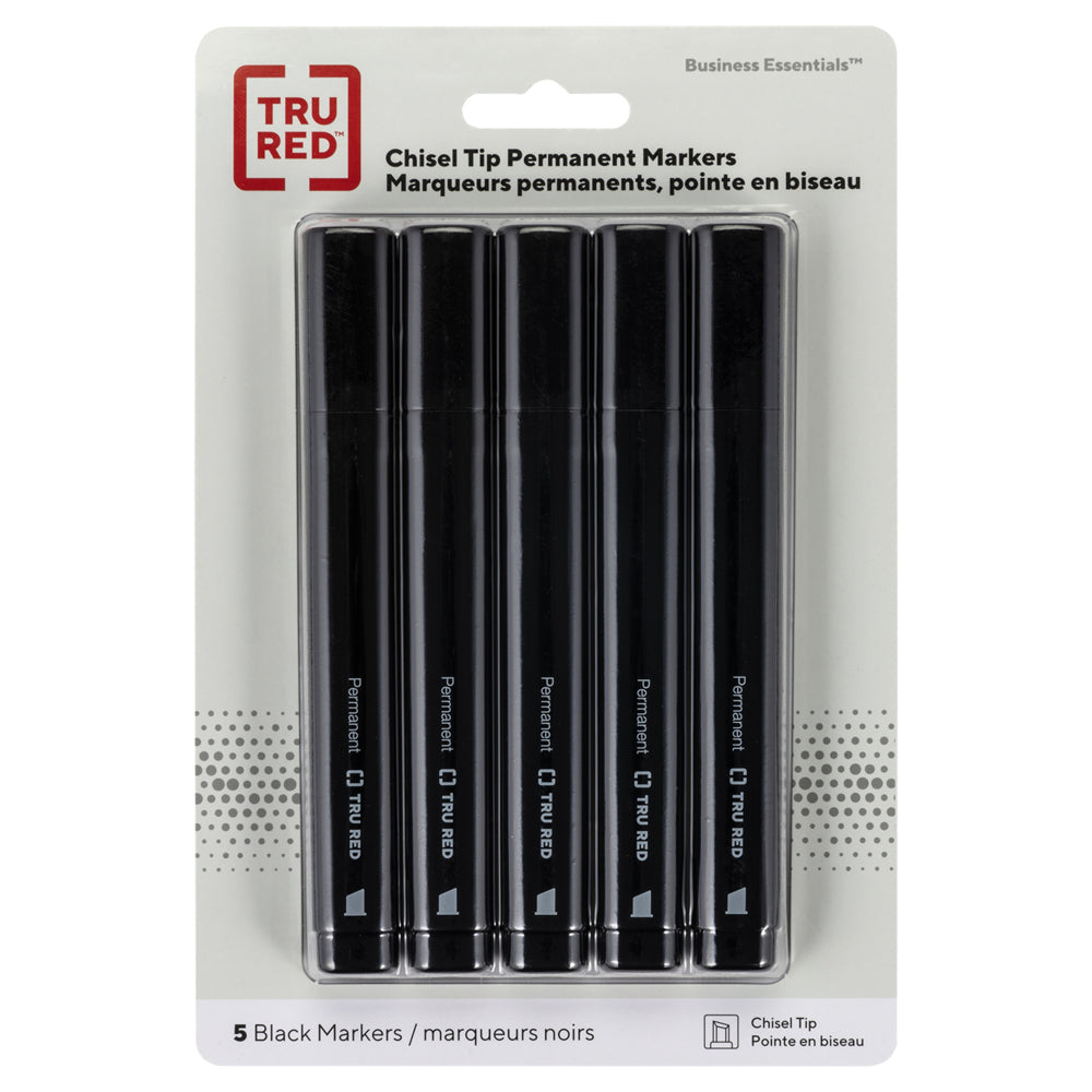 Marqueurs permanents TRU RED - Pointe biseautée - Noir - Paquet de 5
