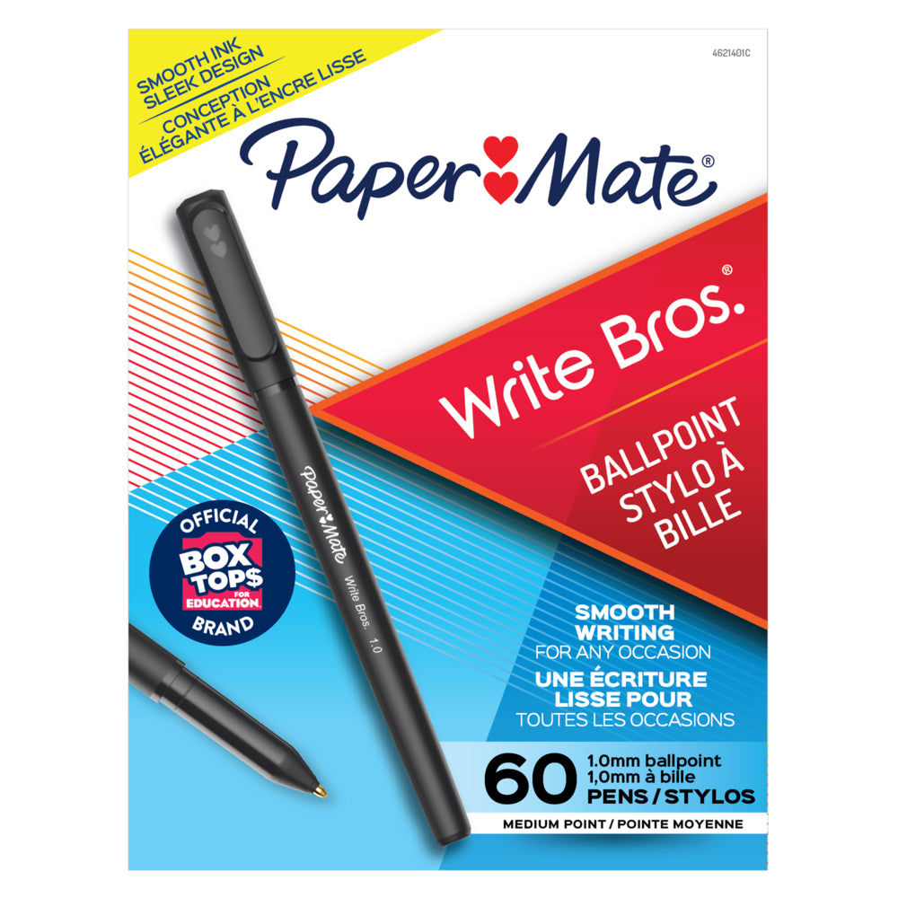 Paper Mate Ballpoint Write Bros. Pens - Medium Point - 1.0 mm - Black Ink - 60 Pack