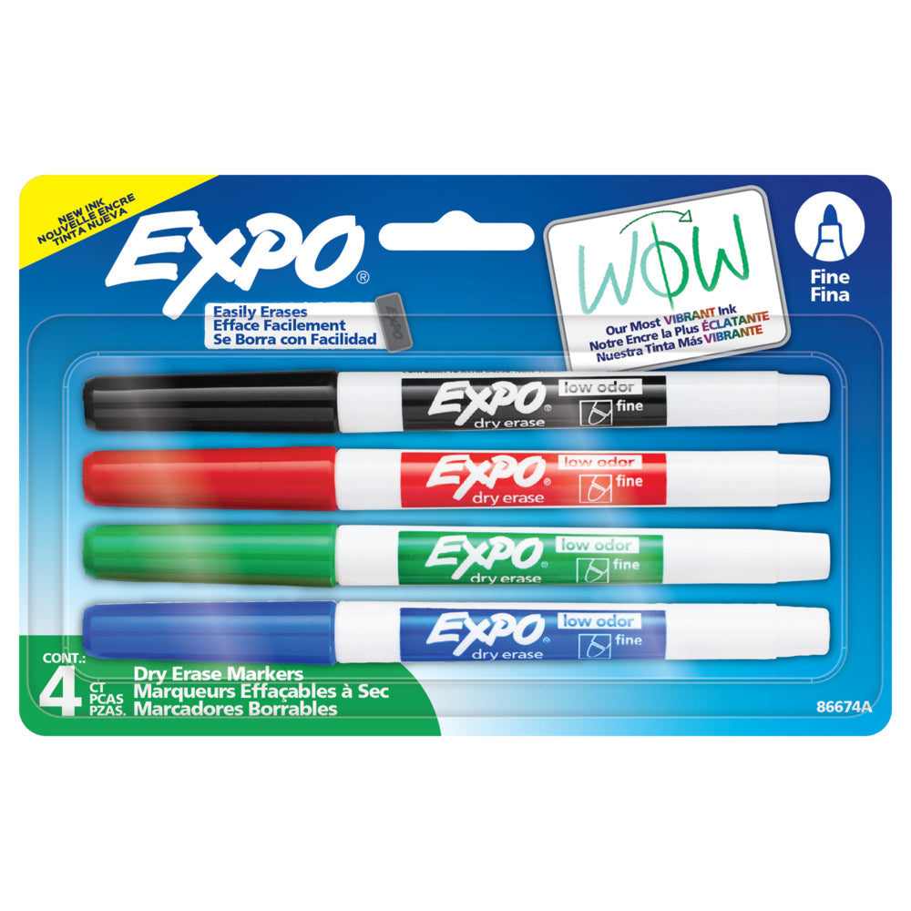 Expo Low Odour Dry Erase Markers - Fine Tip - Assorted Colours - 4 Pack