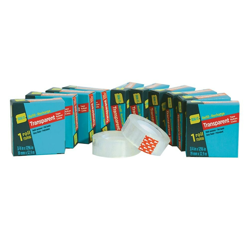 Rouleaux de recharge de ruban adhésif transparent Seal-It 3/4" x 1296" - Paquet de 12