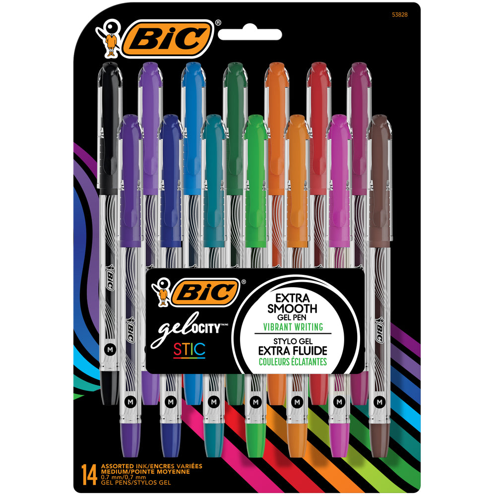 Stylos gel BIC Gel-ocity Stic - 0,7 mm - Couleurs assorties - Lot de 14