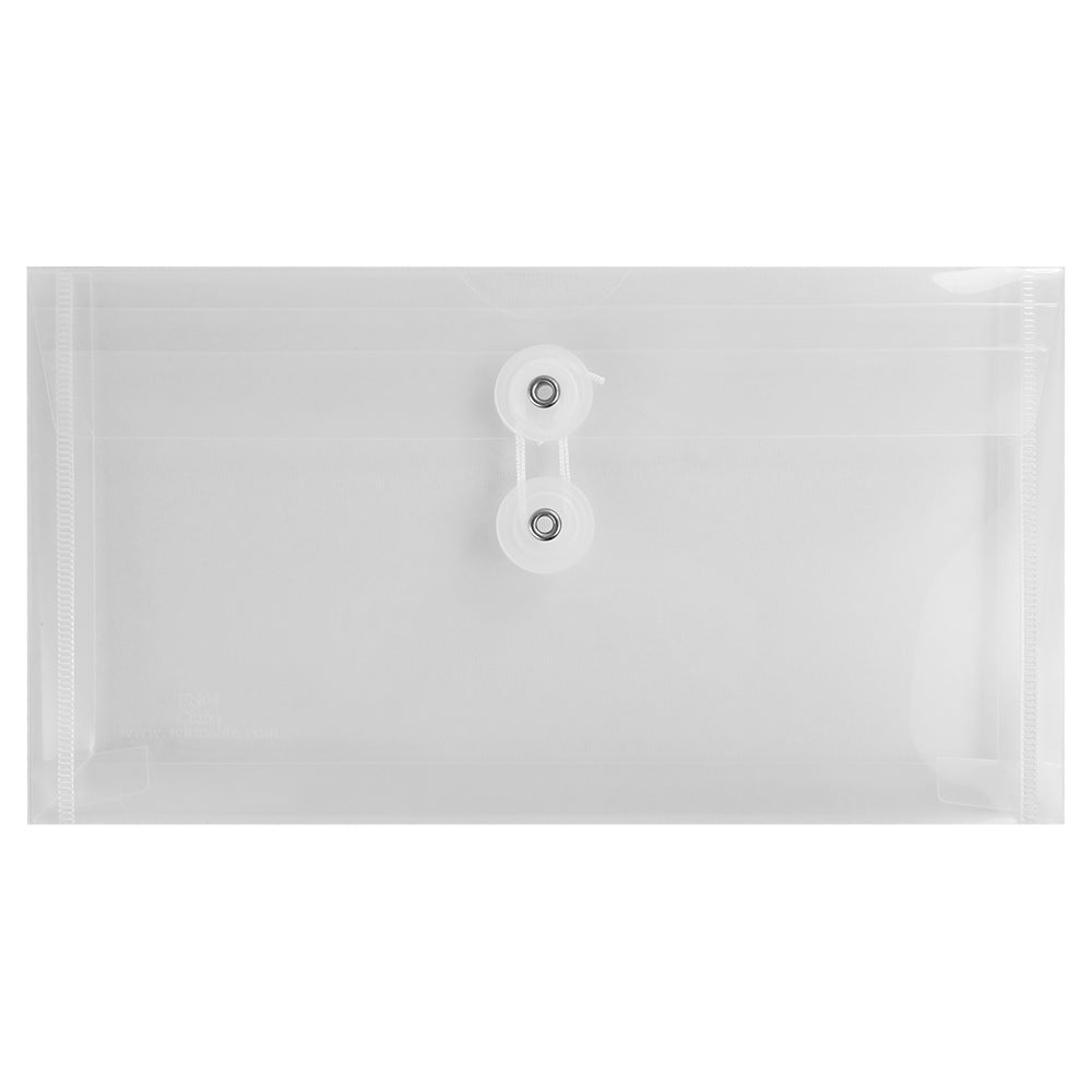 Winnable Button-Tie Closure Side Opening Poly Envelope, Clear, Cheque/Note Size, 1/4" Expansion