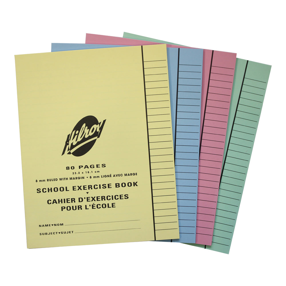 Hilroy Stitched Exercise Books - Ruled (5/16") - 9" x 7" - 80 Pages - 40 Sheets - Assorted Colours - 20 Pack