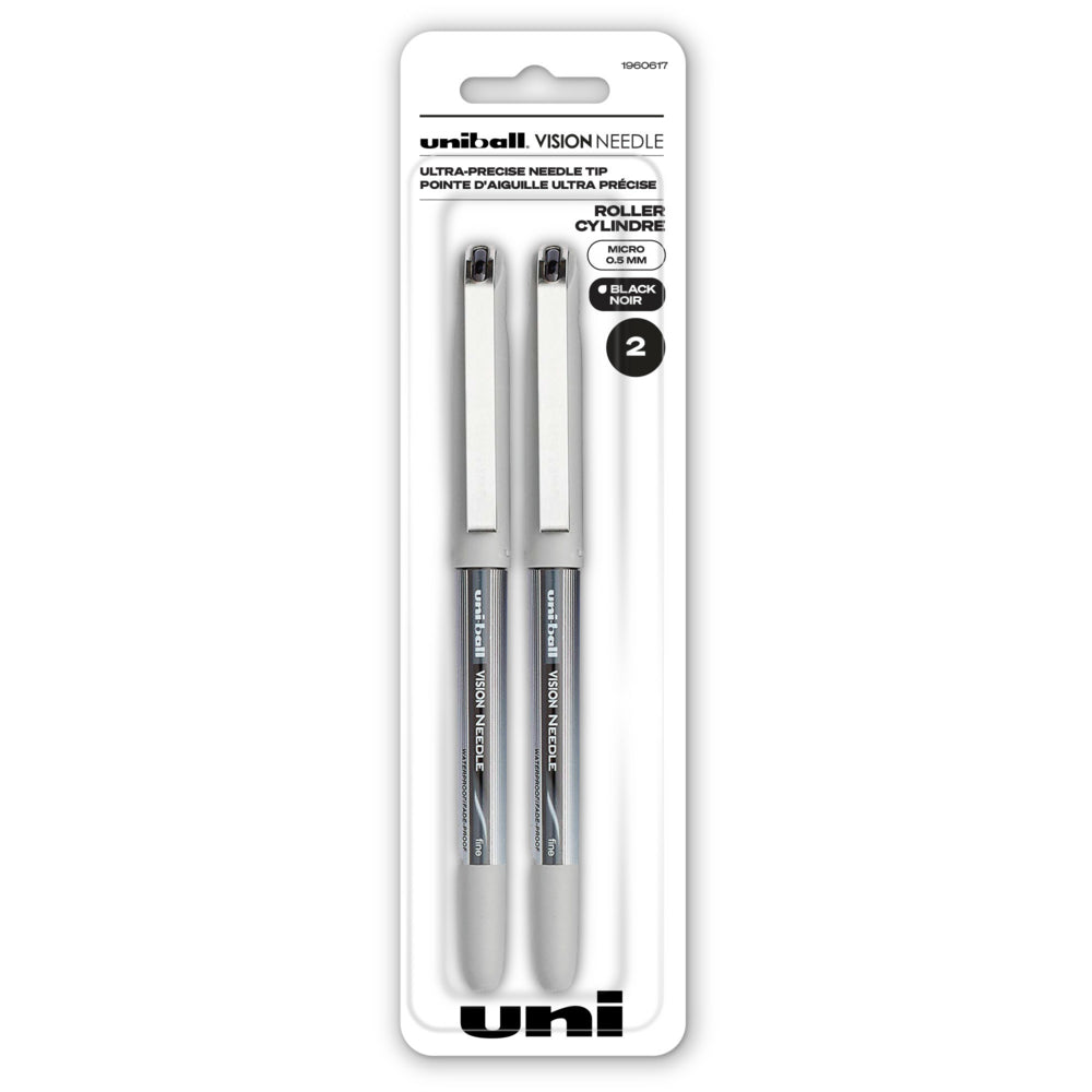 uni-ball Vision Needle Rollerball Pens - Fine Point (0.5mm) - Black Ink - 2 Pack