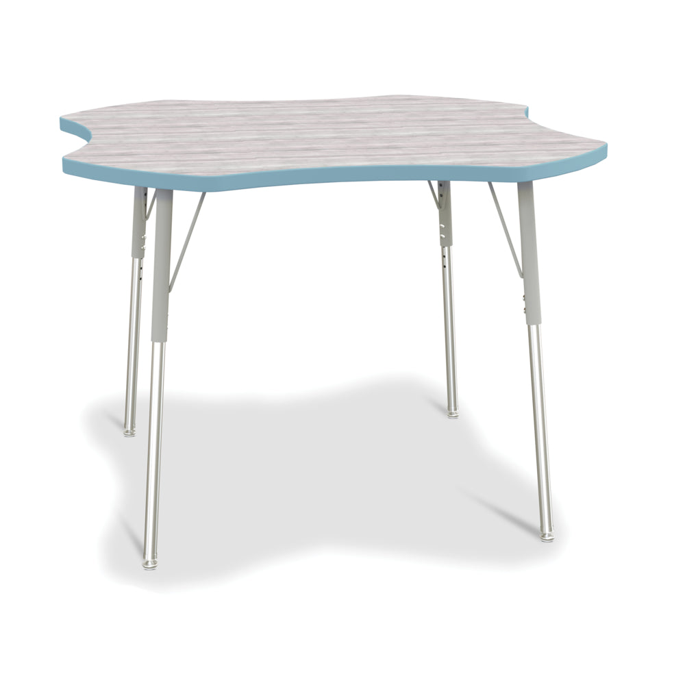 Jonti-Craft Berries Four Leaf Activity Table - 24-31"H - Driftwood Grey/Coastal Blue