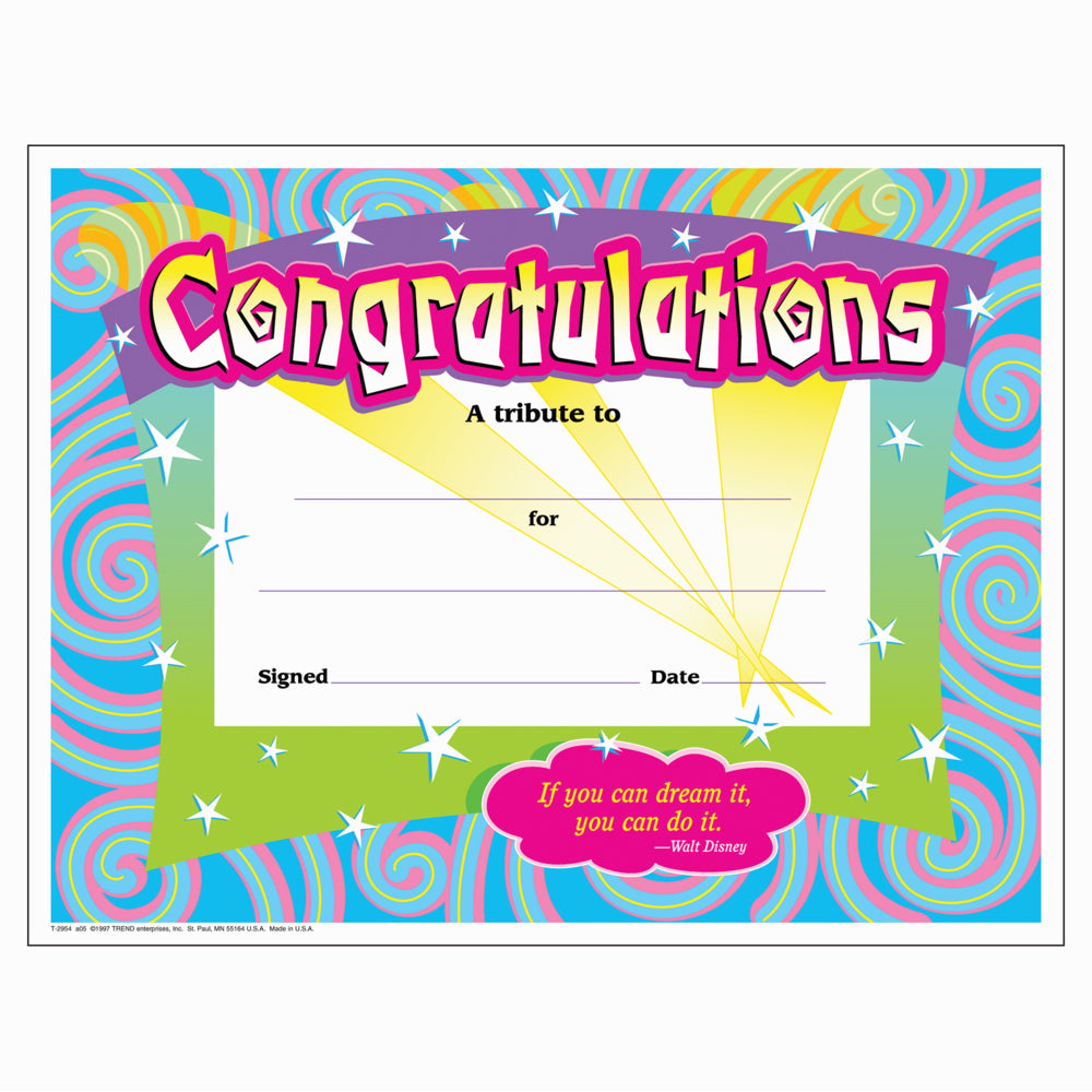 TREND enterprises Colorful Classics Certificates - 8.5" x 11" - Congratulations/Swirls - 30 pack - English