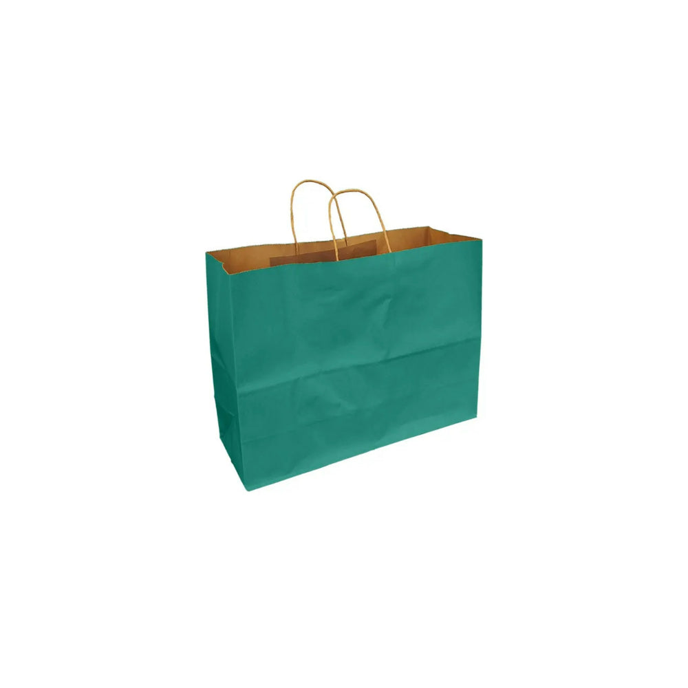 Eddie's Recycled Kraft Shopper Paper Bag - 16" W x 6" D x 12" H - Teal - 250 Pack