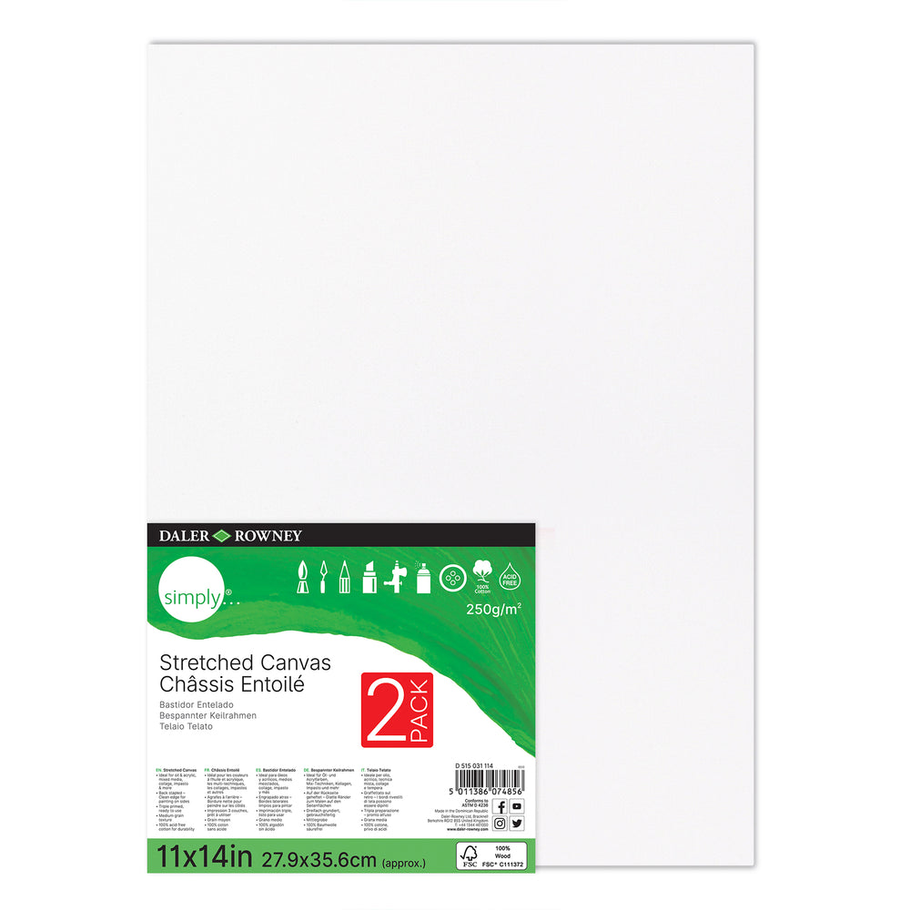 Daler-Rowney Simply - Stretched Canvas - 11" x 14" - White - 2 Pack