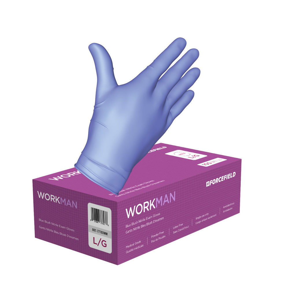Gants d'examen jetables Forcefield Workman en nitrile - Bleu cobalt - Taille L - Paquet de 1 000