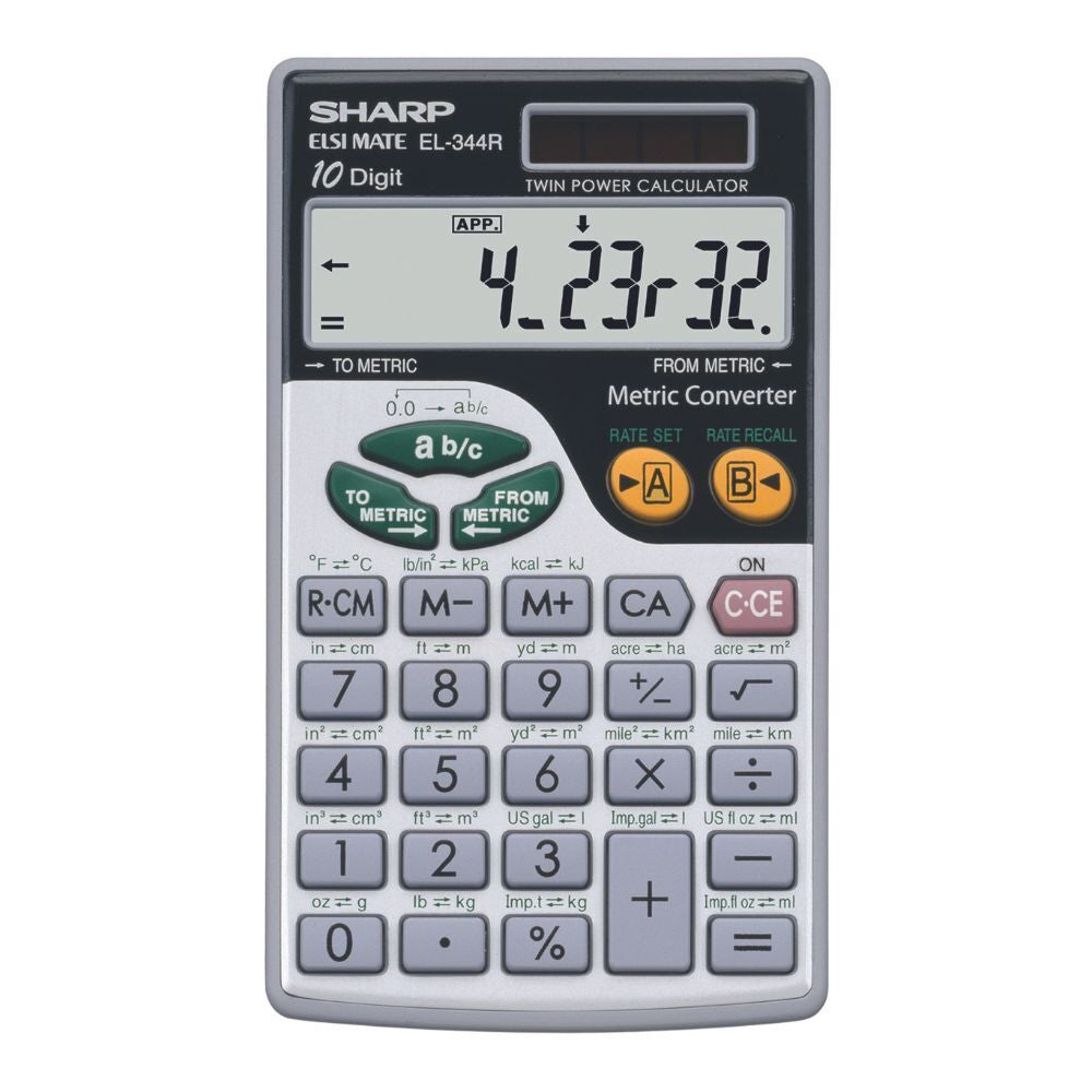Calculatrice métrique portable Sharp EL344R à 10 chiffres - Argent