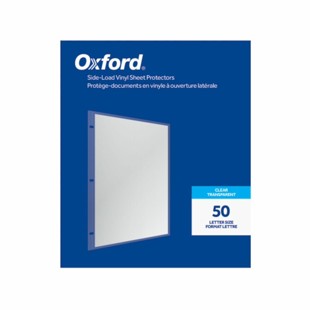 Feuilles de protection en vinyle Oxford à chargement latéral - Format lettre - Finition transparente - Paquet de 50