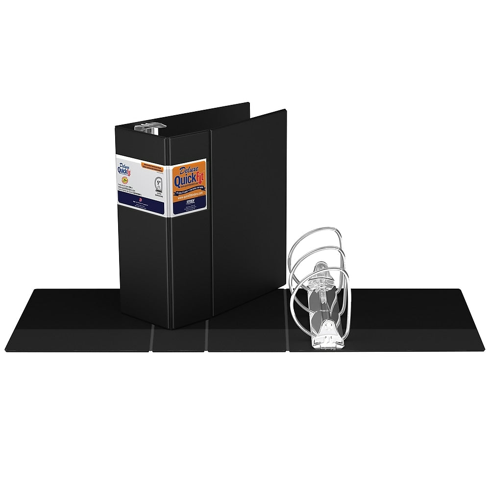 Classeur commercial robuste QuickFit Deluxe, anneaux en D verrouillables Quickload de 5 po, noir
