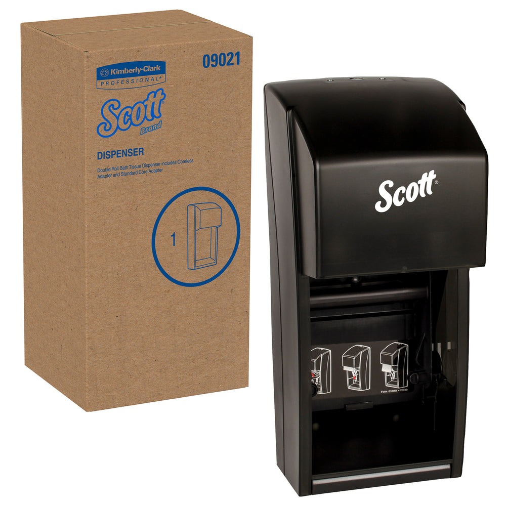 Scott Essential Core/Coreless Double Roll Toilet Paper Dispenser (09021) - Black