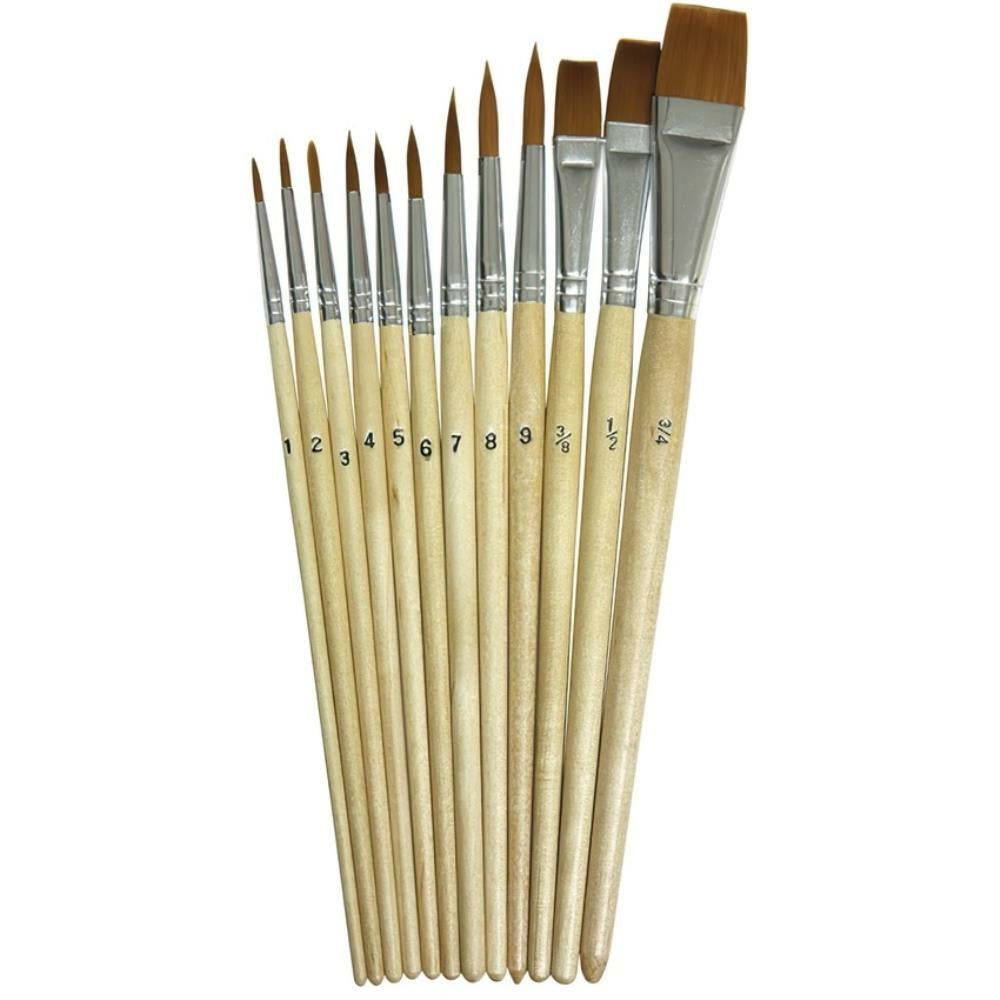 Assortiment de pinceaux aquarelle Creativity Street, bois naturel, tailles assorties, paquet de 12