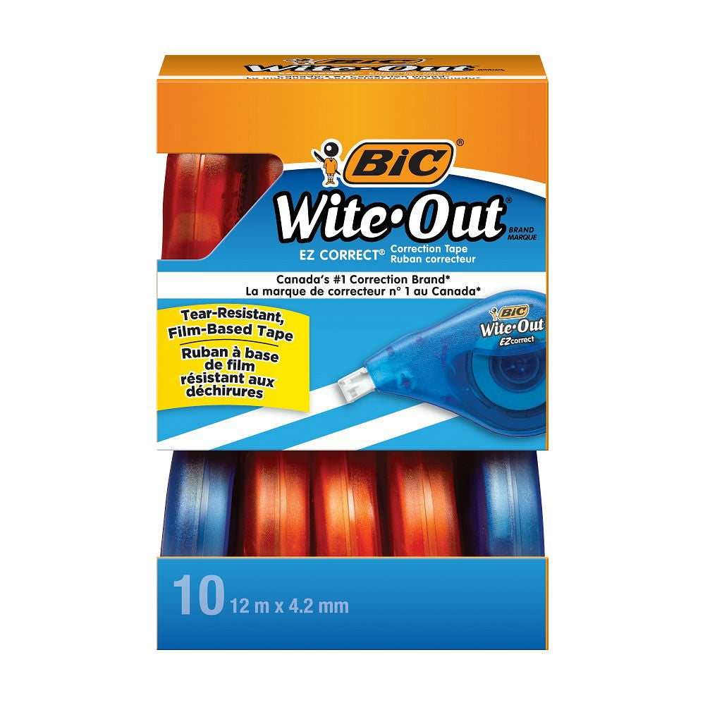 BIC Wite-Out Brand EZ Correct Correction Tape - White - Tear-Resistant Tape - 10 Pack