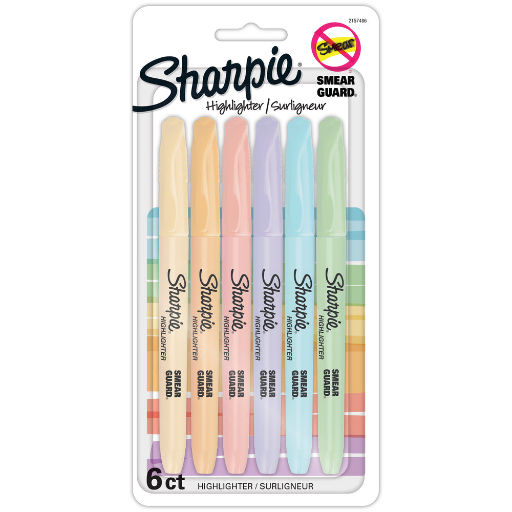 Surligneurs Sharpie de poche à pointe biseautée – Couleurs pastel assorties – Lot de 6