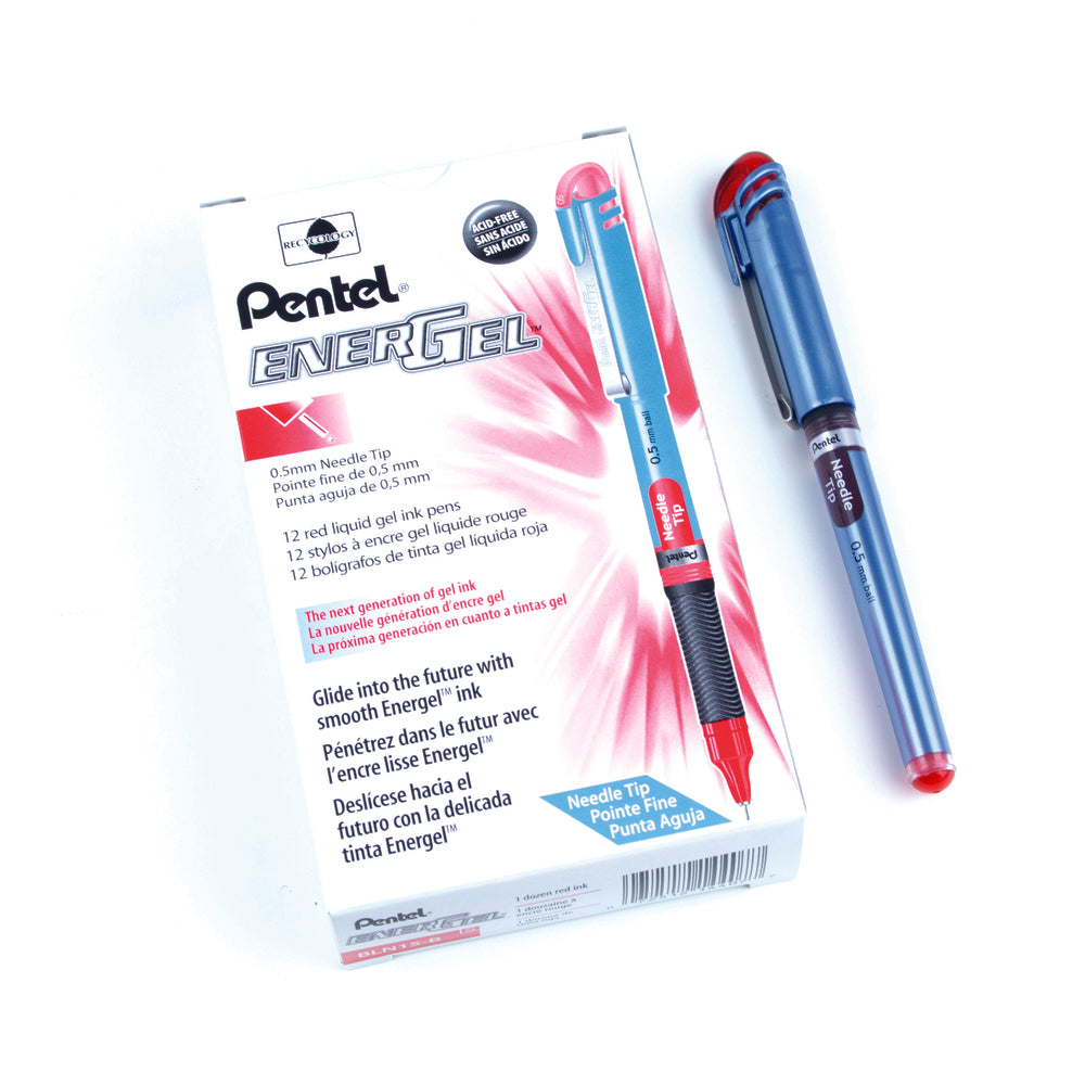 Pentel EnerGel Needle Tip Liquid Gell Pen - Fine Point - 0.5mm - Red Ink - 12 Pack